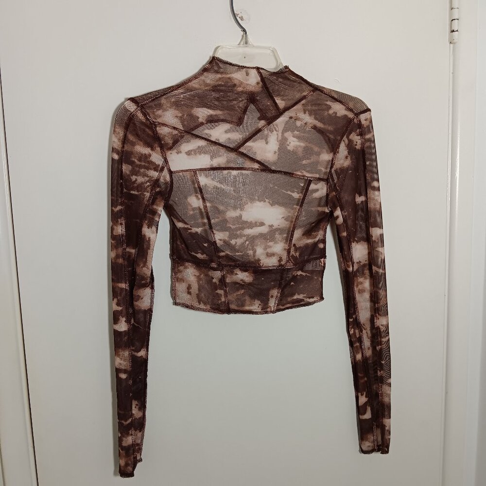Beige Botany Y2K mesh  corset style crop top brown  Beige long sleeve